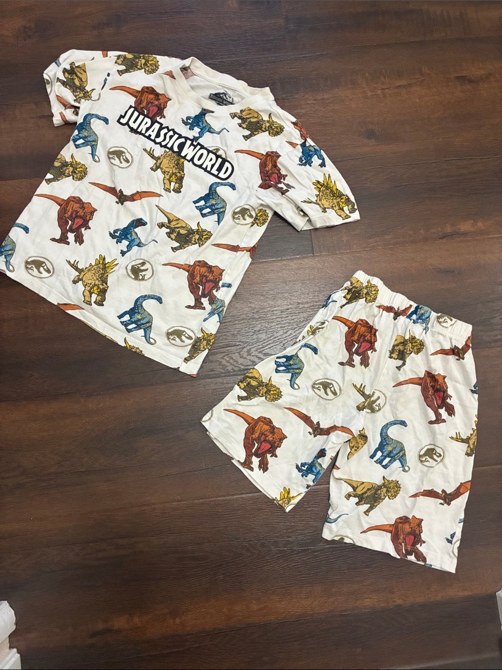 Jurassic World 2 Piece Dinosaur Shirt & Shorts Set Sz 10-12 100% Cotton